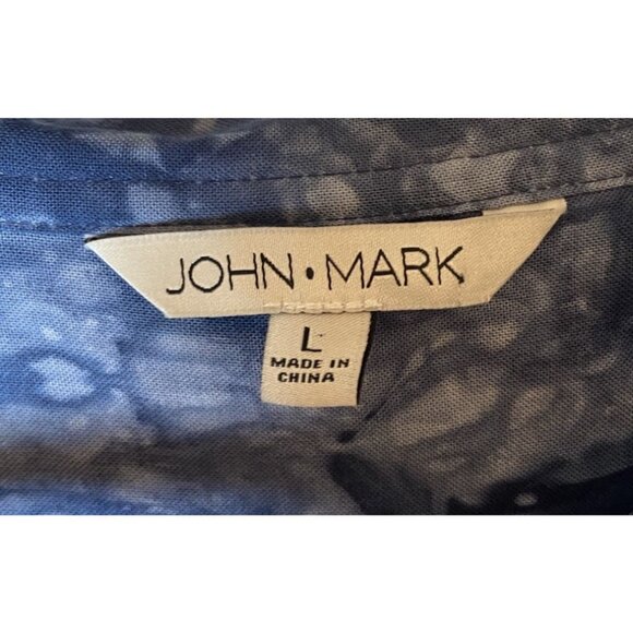 John Mark Shirt Blouse Navy Blue Embroidery Eyelet Wire Collar Size Large L - Picture 2 of 5